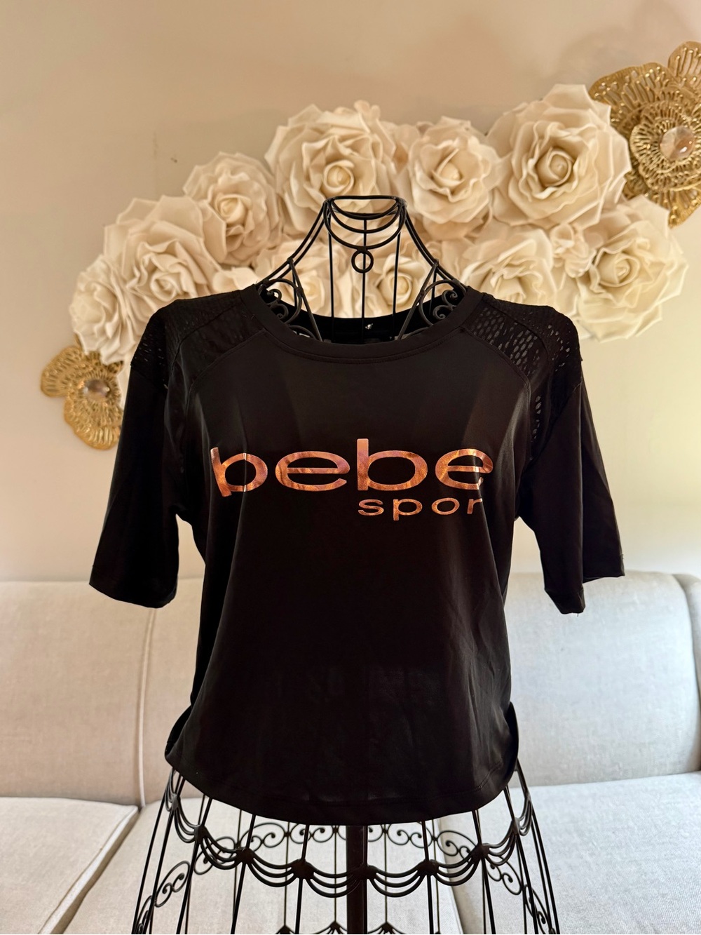Bebe Black Tee with Rose Gold Logo